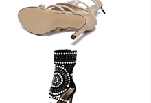 Load image into Gallery viewer, Sioux Gladiator-Open Toe Rhinestone Design High Heel Sandals  Ankle Wrap Glitter