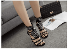 Load image into Gallery viewer, Sioux Gladiator-Open Toe Rhinestone Design High Heel Sandals  Ankle Wrap Glitter