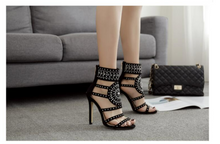 Load image into Gallery viewer, Sioux Gladiator-Open Toe Rhinestone Design High Heel Sandals  Ankle Wrap Glitter