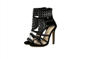 Load image into Gallery viewer, Sioux Gladiator-Open Toe Rhinestone Design High Heel Sandals  Ankle Wrap Glitter