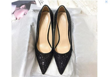 Lade das Bild in den Galerie-Viewer, Braquarelly Black- Silver lining Sleek midnight Stacked Heel-25 days shipping
