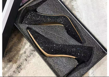 Load image into Gallery viewer, Braquarelly Black- Silver lining Sleek midnight Stacked Heel, Shoes-25 days shipping