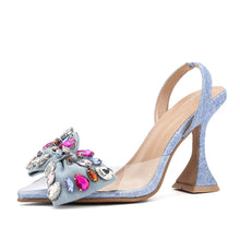 Load image into Gallery viewer, Venturi Tri-Color Open Toe Women's Pumps with Blue Trim