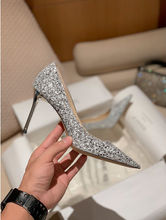 Load image into Gallery viewer, Emerald City- class High Heels Silver Wedding Shoes Stiletto Pointed=25 days shipping