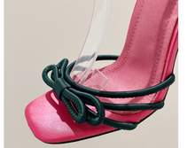 Charger l&#39;image dans la galerie, Butterfly Knot Green-Open Pink &amp; Green Toe Thin High Heel Women Summer Sandals

