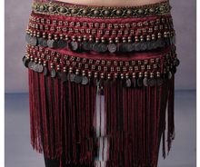 Load image into Gallery viewer, Tribal Belt - Red Tassel Design belt- Fringe Tassel Belt - 23 day shipping
