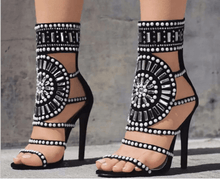 Load image into Gallery viewer, Sioux Gladiator-Open Toe Rhinestone Design High Heel Sandals  Ankle Wrap Glitter
