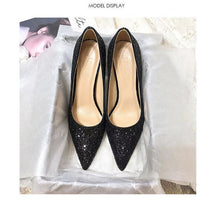 गैलरी व्यूवर में इमेज लोड करें, Borella- Wicked of the West High Heels Black Wedding Shoes Stiletto Pointed-25 days shipping
