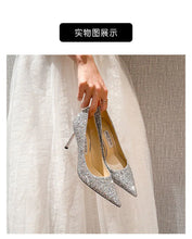 Lade das Bild in den Galerie-Viewer, Emerald City- class High Heels Silver Wedding Shoes Stiletto Pointed=25 days shipping
