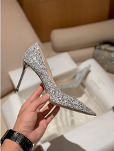Carregar imagem no visualizador da galeria, Emerald City- class High Heels Silver Wedding Shoes Stiletto Pointed=25 days shipping
